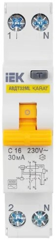 Выключатель дифференциального тока (ВДТ, УЗО)  IEK MVD12-1-016-C-030 1081709