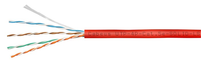 Кабель витая пара U/UTP 5e кат. 4 пары Cabeus UTP-4P-Cat.5e-SOLID-LSZH-RD-100 1037329