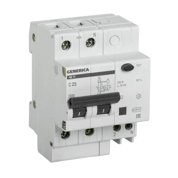 Выключатель дифференциального тока (ВДТ, УЗО)  GENERICA MAD15-2-025-C-030 1081719