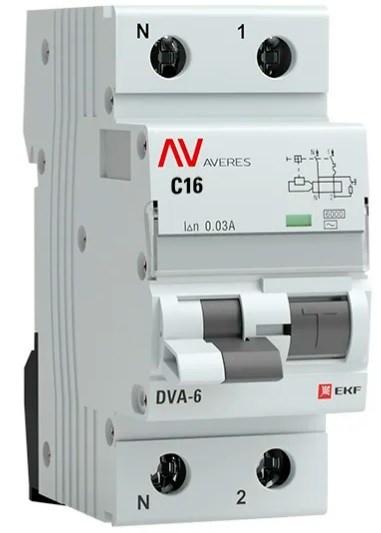 Автомат дифференциальный EKF rcbo6-1pn-16C-10-a-av 1126266
