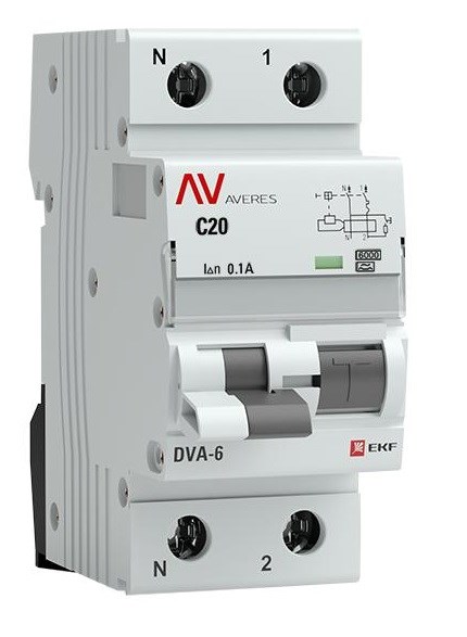 Автомат дифференциальный EKF rcbo6-1pn-20C-100-a-av 1126228