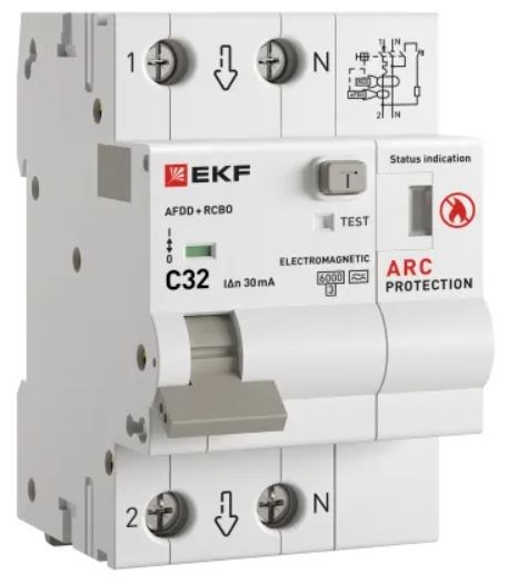 Устройство защиты от дугового пробоя  EKF afdd-rcbo-2-32C-30em-pro 1214619