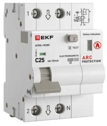 Устройство защиты от дугового пробоя  EKF afdd-rcbo-2-25C-30em-pro 1214618