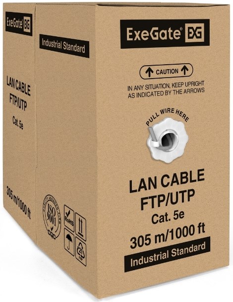 Кабель витая пара S/FTP 5e кат. 4 пары Exegate SFTP4-C5e-CU-S24-IN-PVC-GY-305 998860