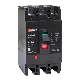 Автоматический выключатель в литом корпусе  EKF mccb-63-15-3-16-ls 1145198