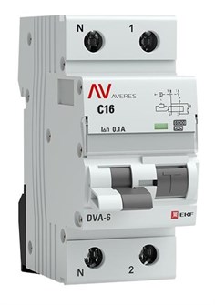 Автомат дифференциальный EKF rcbo6-1pn-16C-100-a-av 1126227