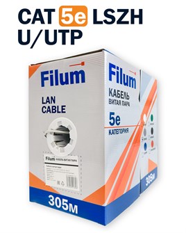 Кабель витая пара U/UTP 5e кат. 4 пары Filum FL-PF-5E-UUTP4-24AWG-LSZH-305-GY 1109971