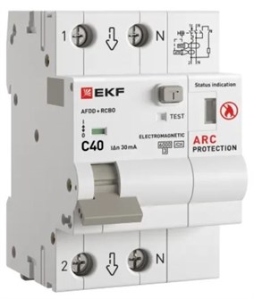 Устройство защиты от дугового пробоя  EKF afdd-rcbo-2-40C-30em-pro 1214620